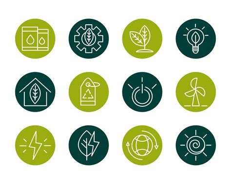 Sustainable Renewable And Green Eco Energy Icon Set Vector Art