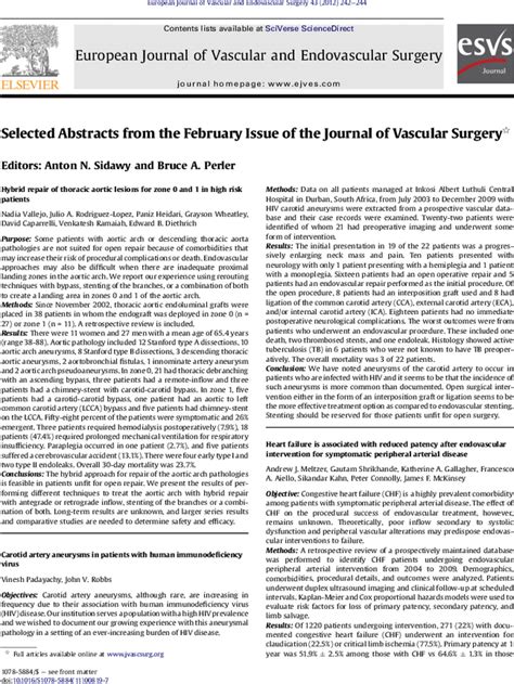 Selected Abstracts From The February Issue Of The Journal Of Vascular Surgery European Journal