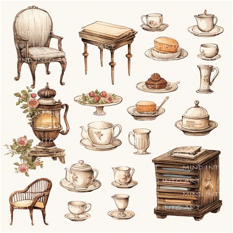 Afternoon Tea Clipart Set Clip Art Set, Vintage Tea Party, Cakes ...