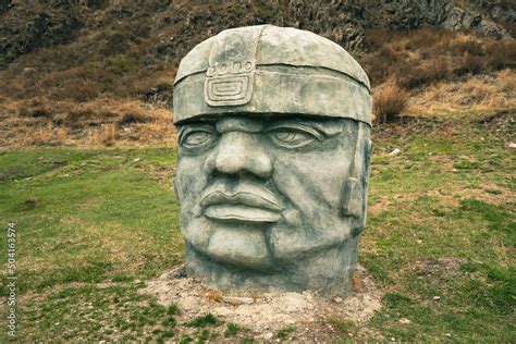 Olmec Sculpture Carved From Stone Mayan Symbol Big Stone Head Statue