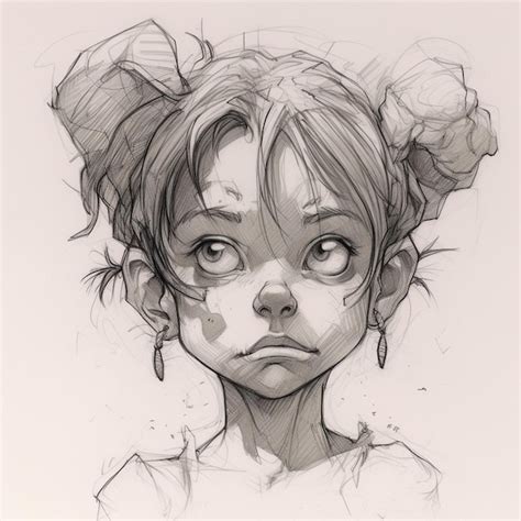 Premium AI Image | A drawing of a girl with two pigtails and a bun.