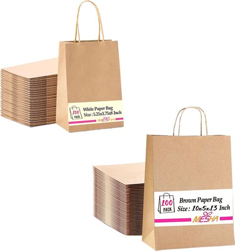 Amazon MESHA Brown Paper Bags With Handles 100 Pcs Kraft Pape