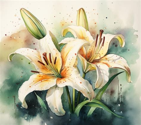 Premium AI Image | A painting of a white and orange lily