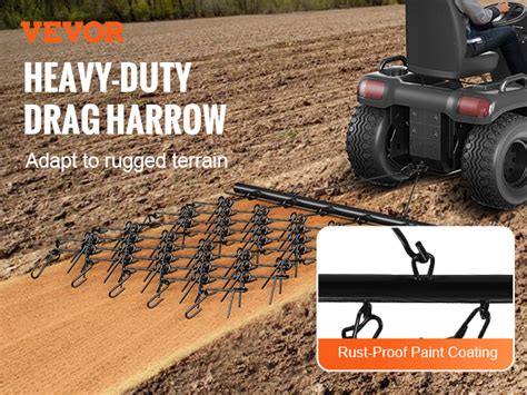 VEVOR Drag Harrow, 4'x5.6' Heavy-Duty Chain Harrow with 69 Teeth, ATV ...