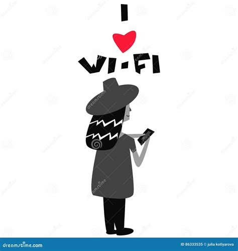 I Love Wi Fi Poster With Women Vector Illustration Stock Vector