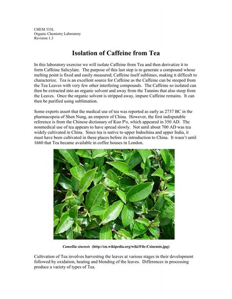 Isolation Of Caffeine From Tea Leaves