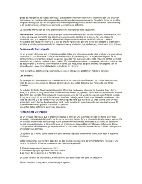 Pensamientos Divergente Y Convergente Como Bases De La PDF