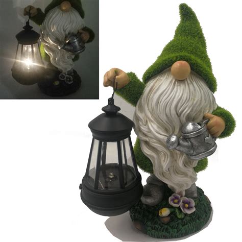 Solar 11 Inch Bearded Grassy Watering Gnome In Greenwhite Hunnykome