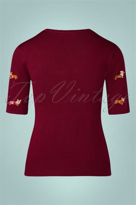 Banned Retro 50s The Queens Corgi Jumper In Burgundy Shop At Topvintage