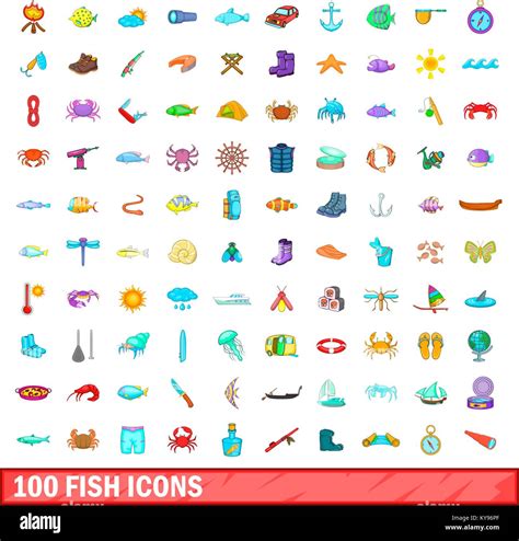 Fish Icons Set In Cartoon Style For Any Design Vector Illustration