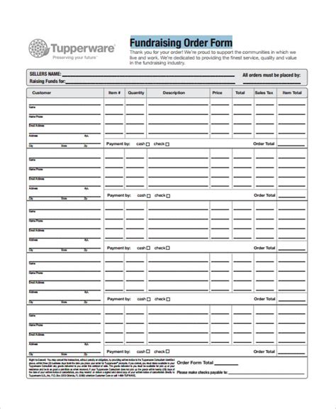 Sample Tupperware Order Form Template