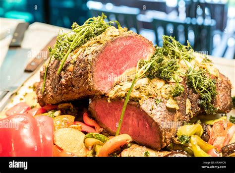 Carving Wagyu Beef Stock Photo Alamy