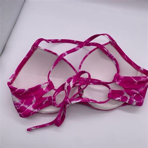 Shade Shore Swim Shade Shore Pink Tie Dye Twist Strappy Back Push Up Underwire Bikini Top