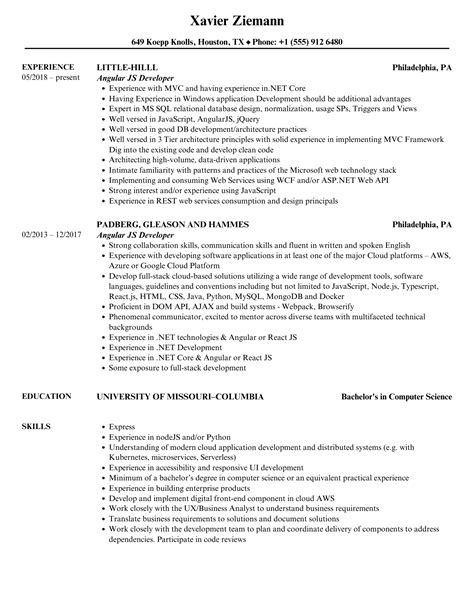 Angular Js Developer Resume Samples Velvet Jobs