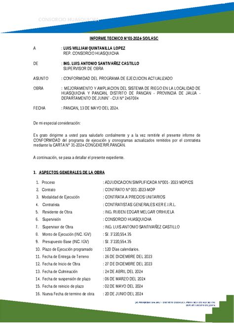 1. Informe DE Conformidad A Cronograma Actualizado - CONSORCIO