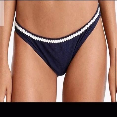 J Crew Swim J Crew Low Rider Pique Bikini Bottom Navy Blue Ric Rac