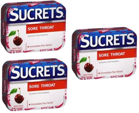 3 PACK Sucrets Lozenges For Sore Throat Wild Cherry Flavor 18 Count