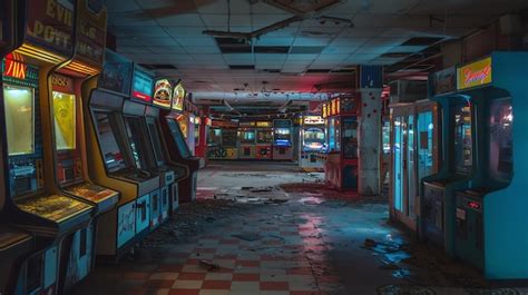 Premium Photo An Abandoned Arcade With Colorful Lights The Games Are