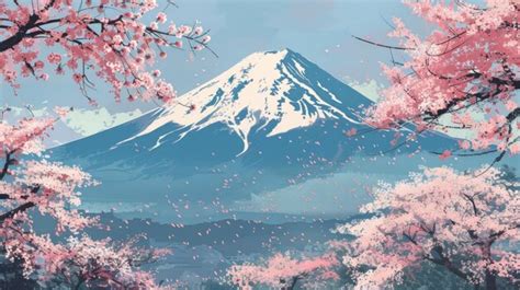 Sakura O Monte Fuji A Silhueta Ic Nica Do Monte Fuji Ergue Se