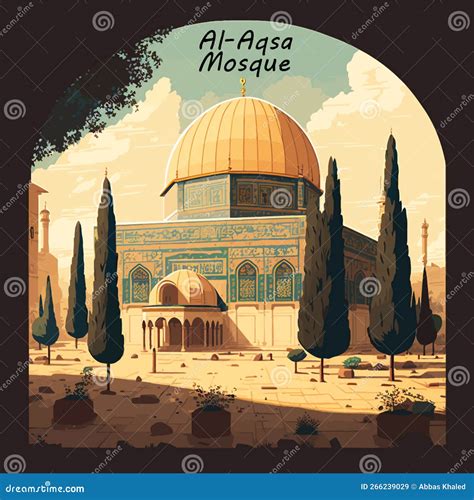 Hand Drawn Isra Miraj Design Al Aqsa Illustration Background Stock