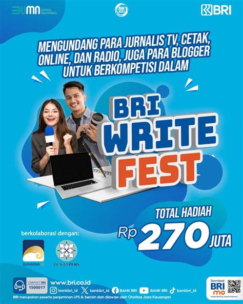 Bri Write Fest Digelar Kompetisi Berhadiah Ratusan Juta Hingga