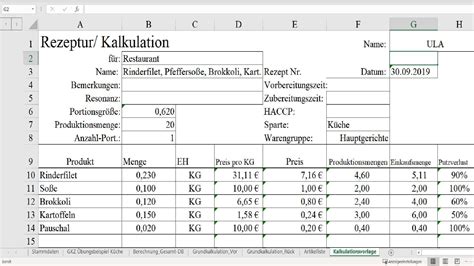 Kalkulation Gastronomie Speisen Beispiel