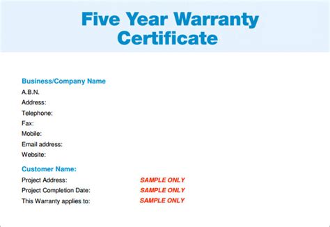 FREE 5+ Sample Warranty Certificate Templates in PDF | PSD