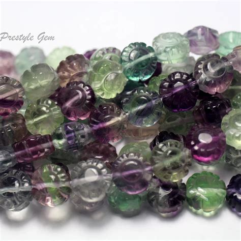 Meihan Natural A Colorful Fluorite Flower Carved 10mm Handmake Stone