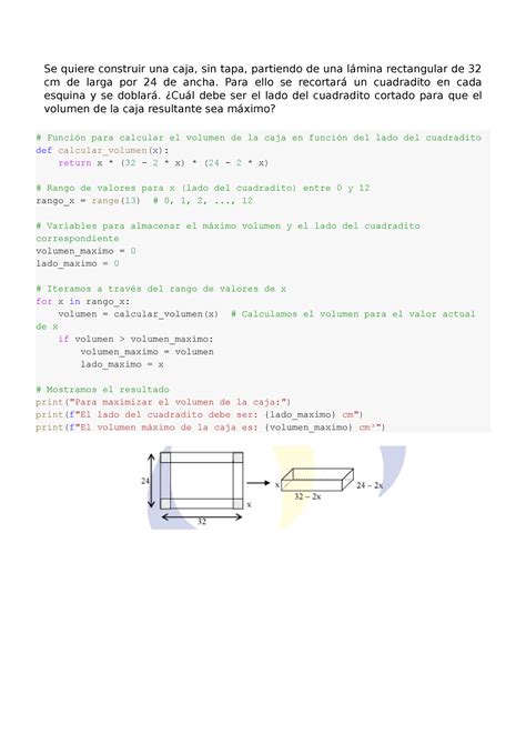 Ejercicio De Optimizacion Con Codigo Se Quiere Construir Una Caja