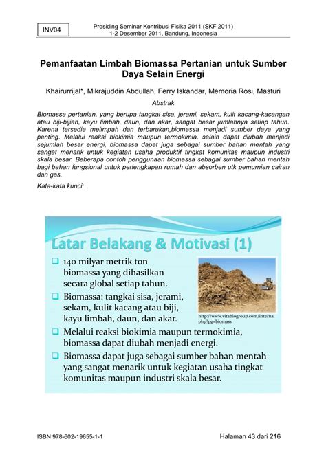 (PDF) Pemanfaatan Limbah Biomassa Pertanian untuk Sumber Daya Selain Energi