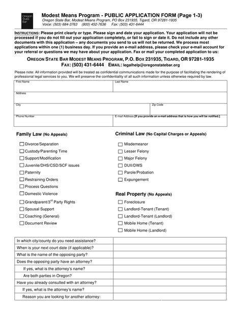 Oregon Modest Means Program Public Application Form Fill Out Sign