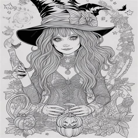 Premium Photo Halloween Cat Witch Coloring Pages