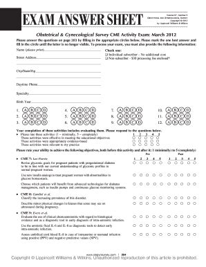 Fillable Online Obstetrical Gynecological Survey CME Activity Exam