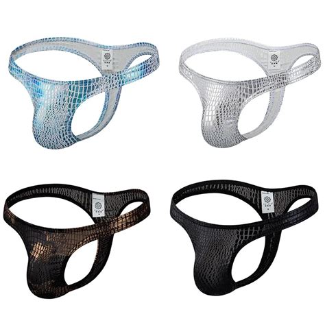 Tangas Para Hombre Suspensorio De Cuero Pu Ropa Interior Gay Brillante Bragas De L Tex