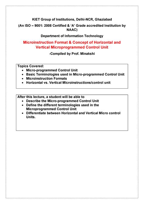 37 Microinstruction Format Concept Of Horizontal And Vertical