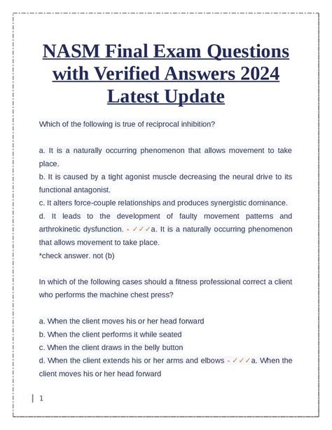 Nasm Final Exam Questions With Verified Answers Latest Update