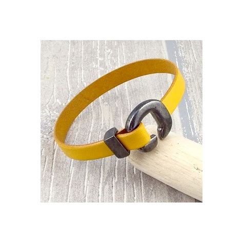 Kit Bracelet Cuir Jaune Crochet Gun Metal