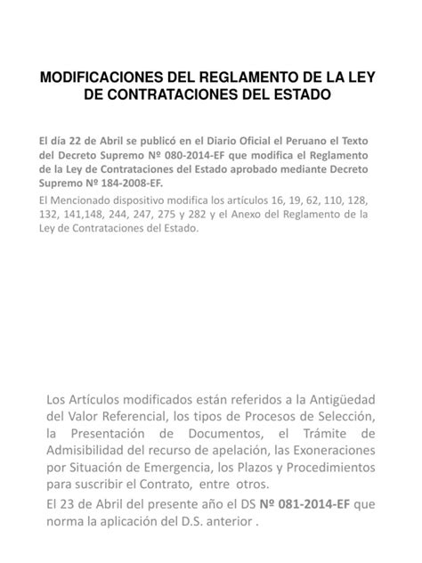 PDF Modificaciones Del Reglamento De La Ley De Contrataciones