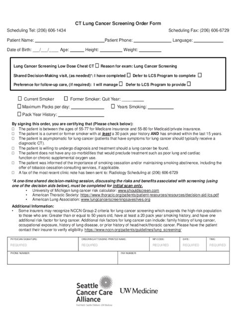 Fillable Online Ct Lung Cancer Screening Order Form Ct Lung Cancer Screening Order Form Fax