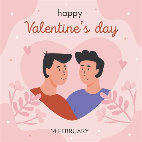 Valentines Day Square Greeting Card Template For Social Media Gay Couple Portrait Of Cute