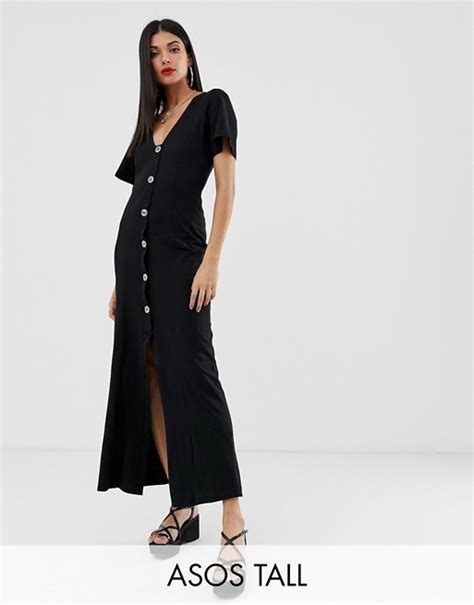 Asos Design Tall Faux Shell Button Through Maxi Tea Dress Asos