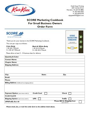 Fillable Online Score Score Marketing Cookbook For Small Business