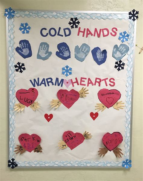 Cold hands warm hearts. January February Winter bulletin board ...