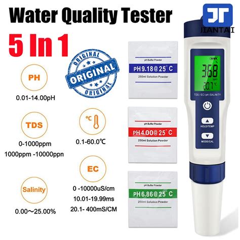 5 In 1 PH Meter Water Quality Tester TDS EC PH Salinity Thermometer