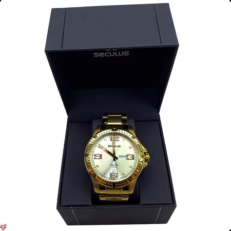 Relógio Seculus Masculino Calendário Dourado Long Life 44127GPSVDA3