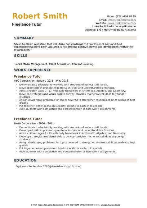 Freelance Tutor Resume Samples QwikResume