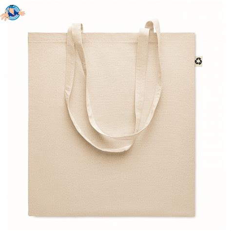 Shopper In Cotone Riciclato Con Manici Lunghi Logo Personalizzato