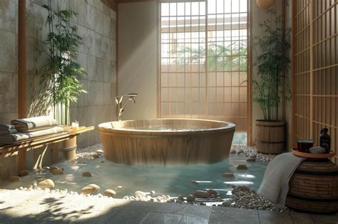 Premium Photo | Japanese soaking tub in a spalike bathroom octane