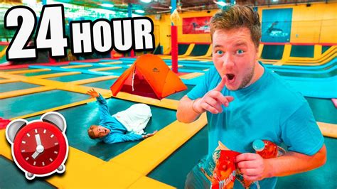 Hour Overnight In Trampoline Park Challenge Sneaking In Youtube