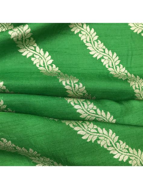 Green Zari Leheriya Slub Dupion Banarasi Fabric Saroj Fabrics